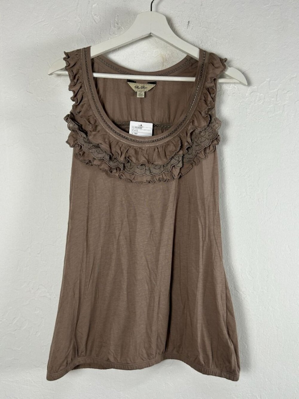 Ric Rac Anthropologie Womens Ruffle Scoop Neck Tank Top Brown Pima Cotton New